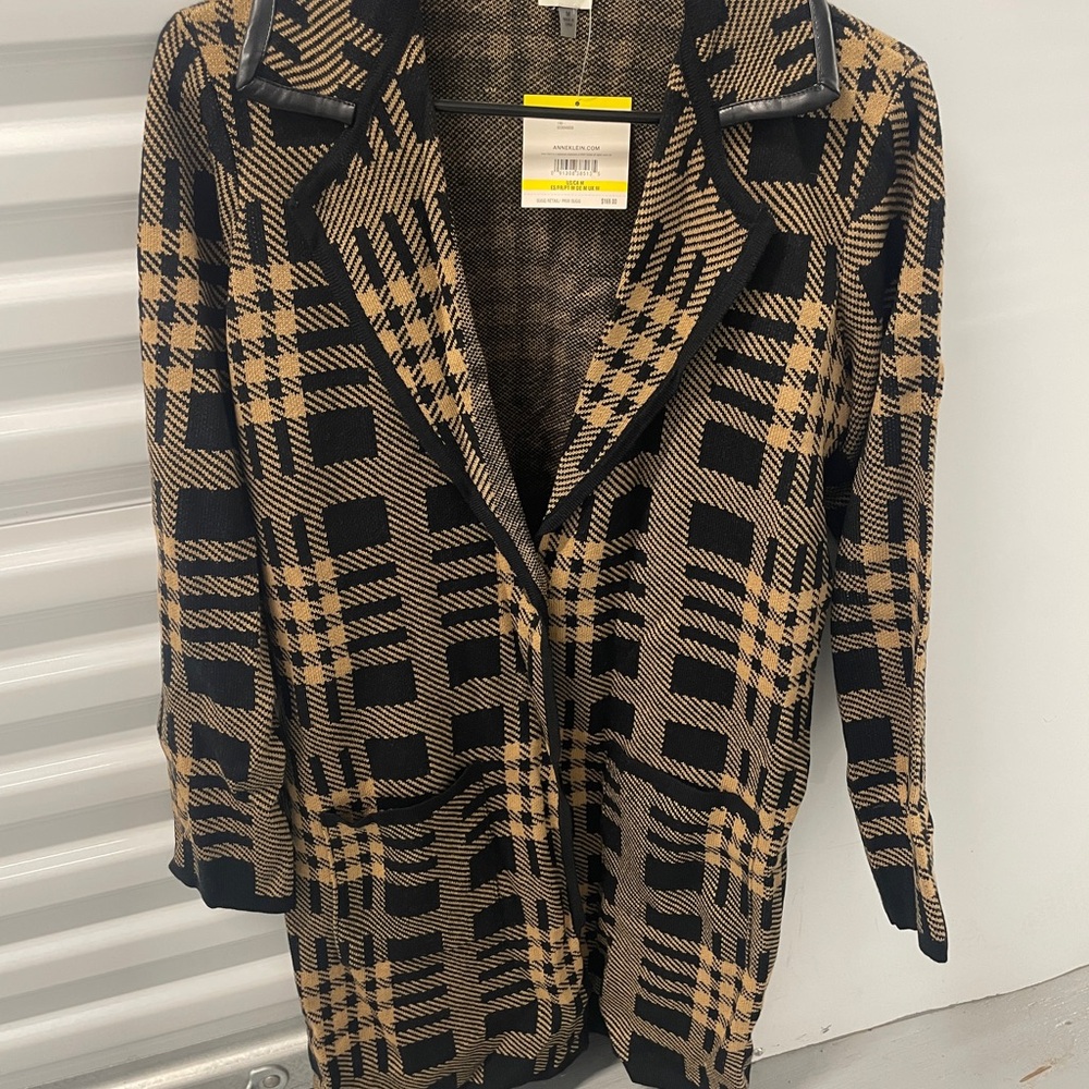 Anne Klein Black and Tan Plaid Knit Blazer